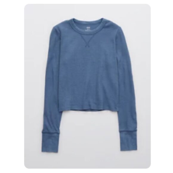 aerie waffle long sleeve t shirt blue size large - Picture 14 of 14